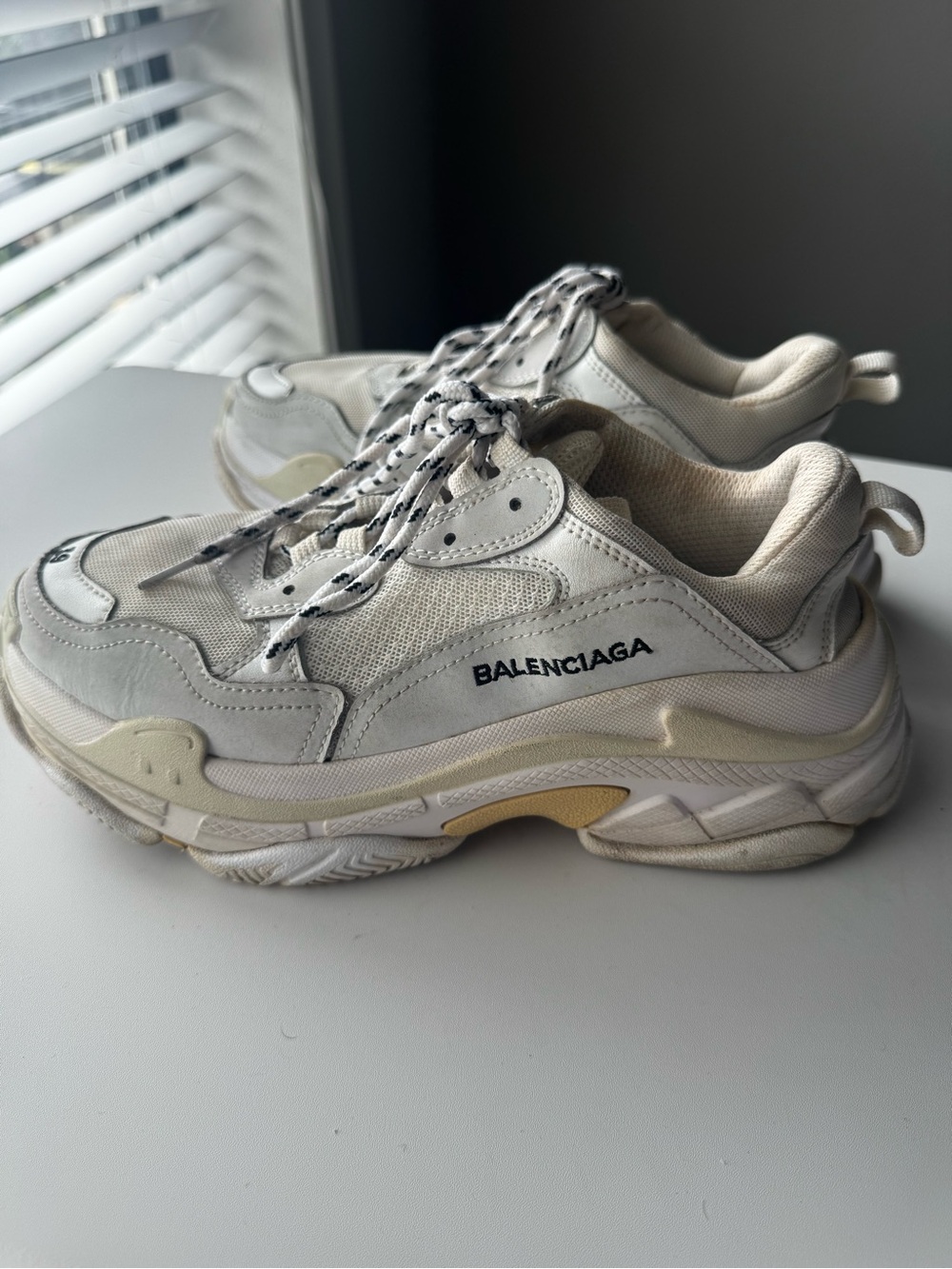 Balenciaga Cream White Layered Triple-S Style Sneakers - Picture 4 of 6